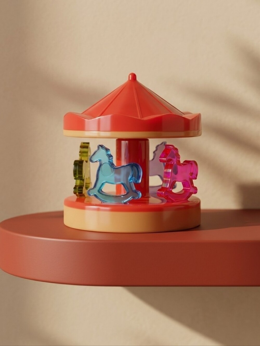 Handcrafted Multi Color Red & Yellow Horse Carousel